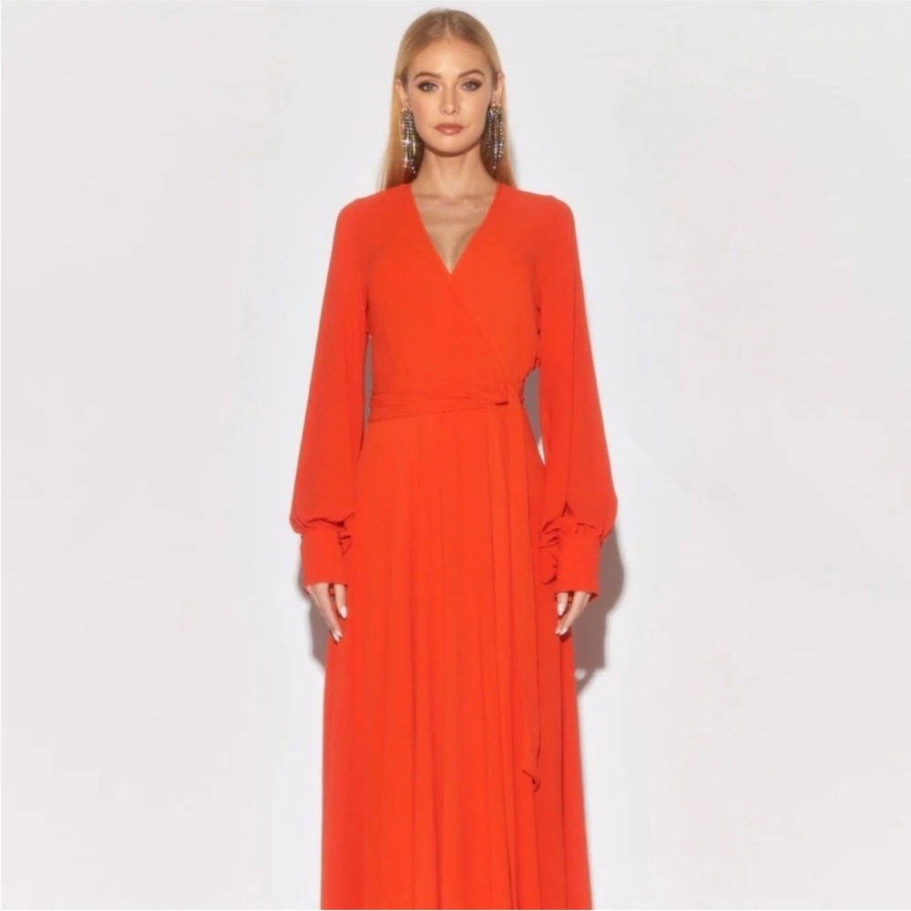 MEGHAN LA Lily Pad Long Sleeve Maxi Dress in Red Size S